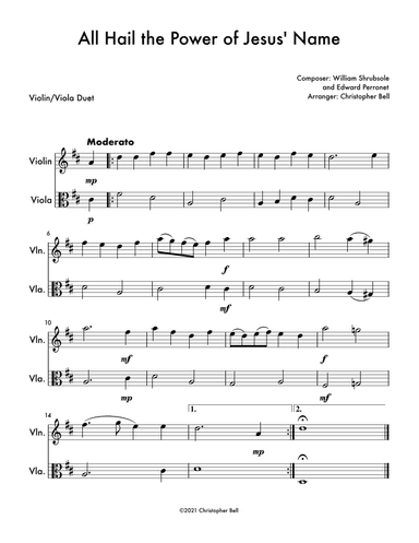 All Hail the Power of Jesus' Name - Easy Violin/Viola Duet (arr. Christopher Bell)