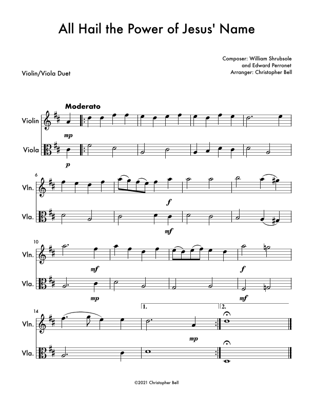 All Hail the Power of Jesus' Name - Easy Violin/Viola Duet (arr. Christopher Bell)