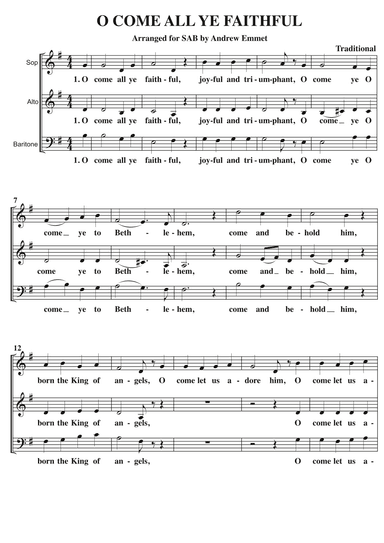 O Come All Ye Faithful A Cappella SAB (arr. Andrew Emmet)