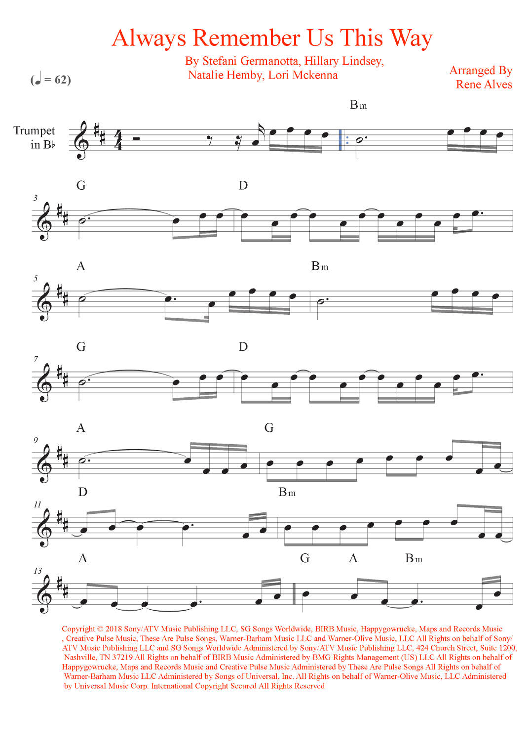 Always Remember Us This Way (arr. Rene Alves)