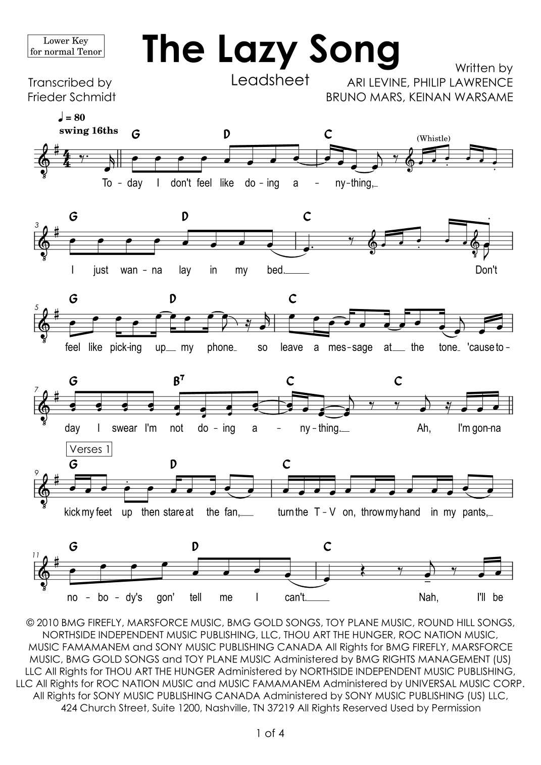 The Lazy Song (arr. Frieder Schmidt)
