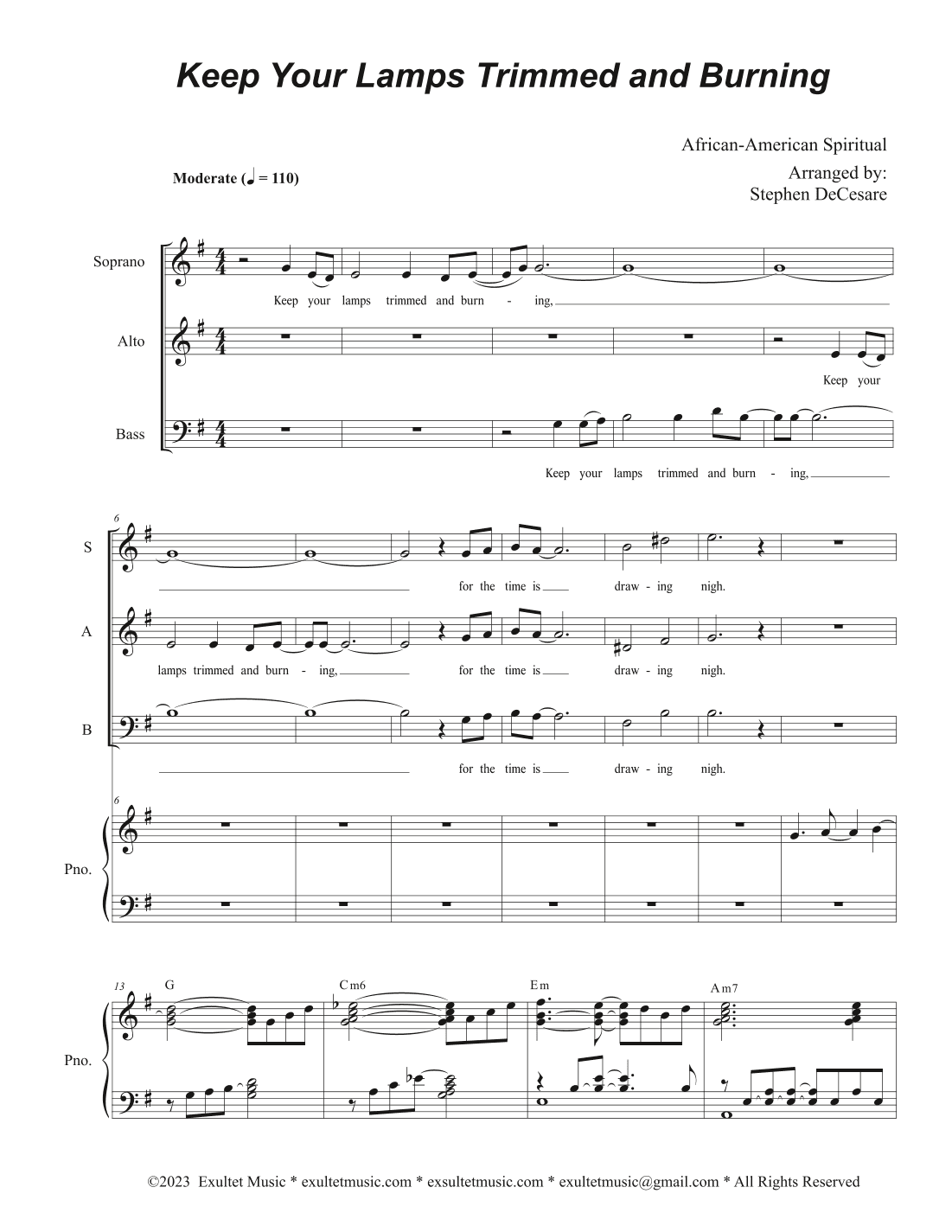 Keep Your Lamps Trimmed And Burning (SAB) (arr. Stephen DeCesare)