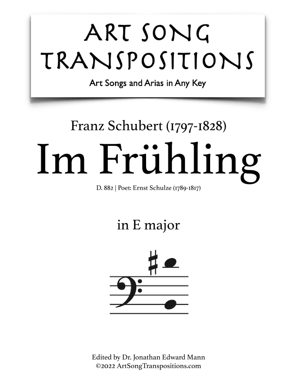 SCHUBERT: Im Frühling, D. 882 (transposed to E major, bass clef) (arr. ArtSongTranspositions.com)