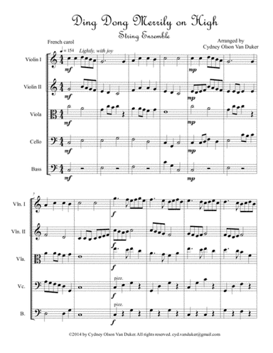 Ding Dong Merrily on HIgh   String Ensemble (arr. Cydney Olson Van Duker)