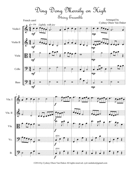 Ding Dong Merrily on HIgh   String Ensemble (arr. Cydney Olson Van Duker)