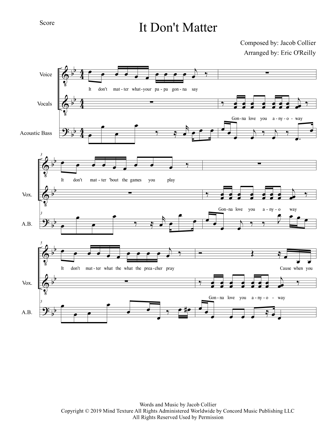 It Don't Matter - Score Only (arr. Eric O'Reilly)