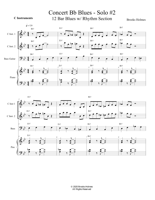 Concert Bb Blues Solo #2 - 12 Bar Blues w/ Rhythm Section - C Instruments