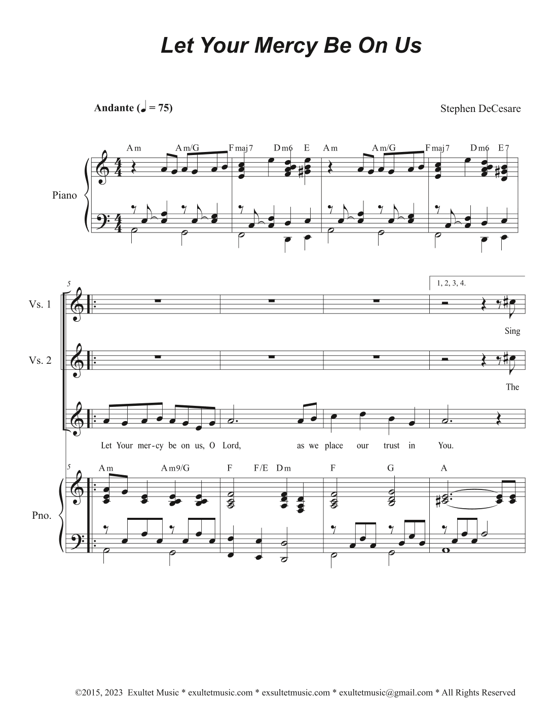 Let Your Mercy Be On Us (Psalm 33) (Unison choir)