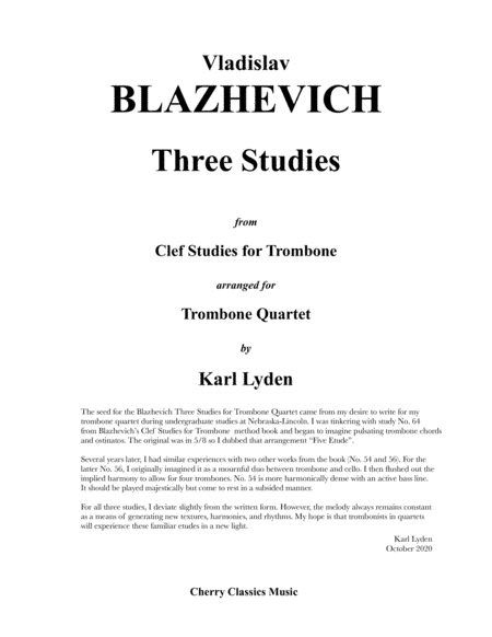 Three Studies for Trombone Quartet (arr. Karl Lyden)