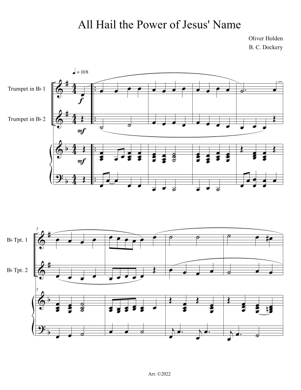All Hail the Power of Jesus' Name (Trumpet Duet with Piano Accompaniment) (arr. B. C. Dockery)