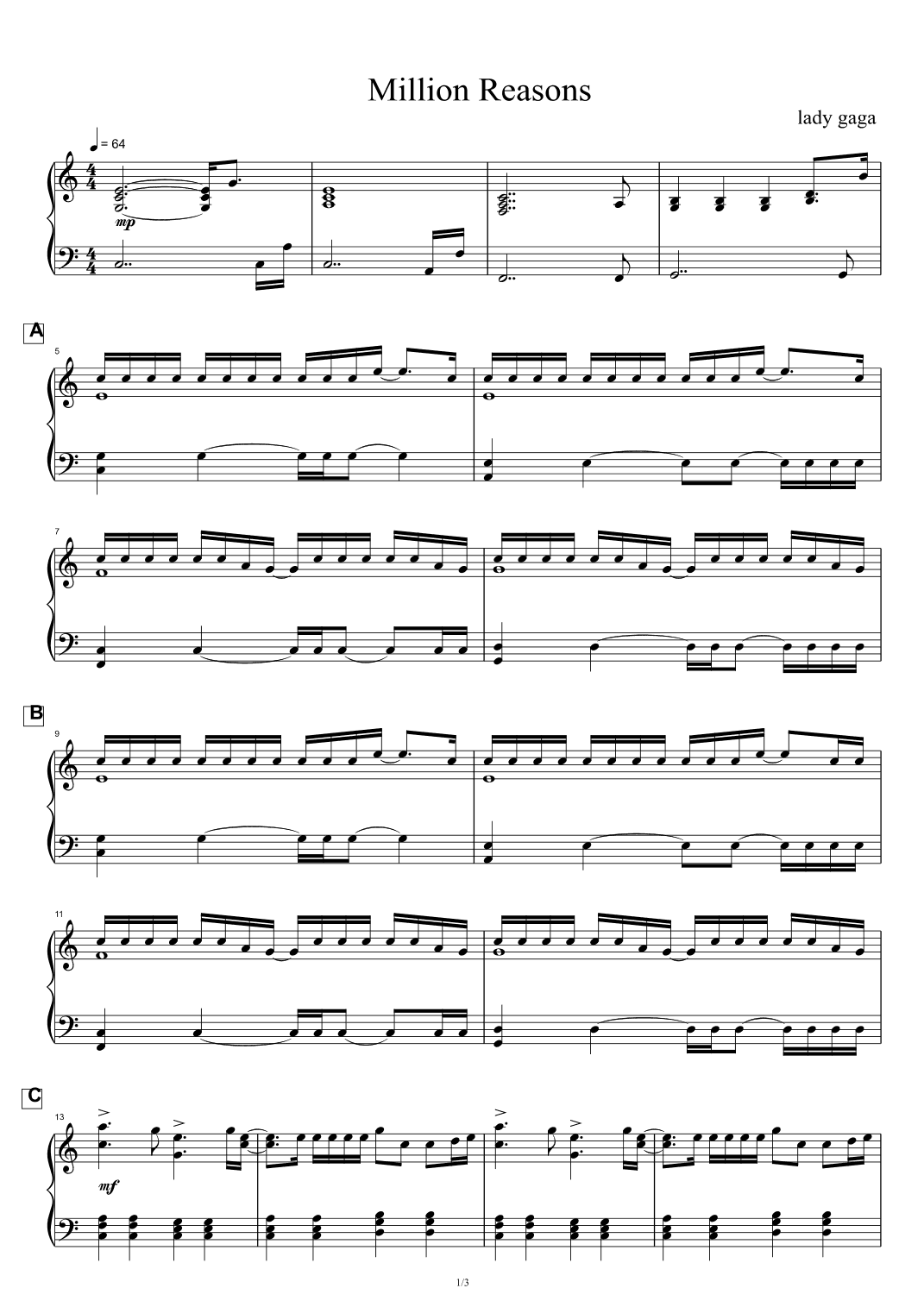Million Reasons (arr. Lady Gaga)