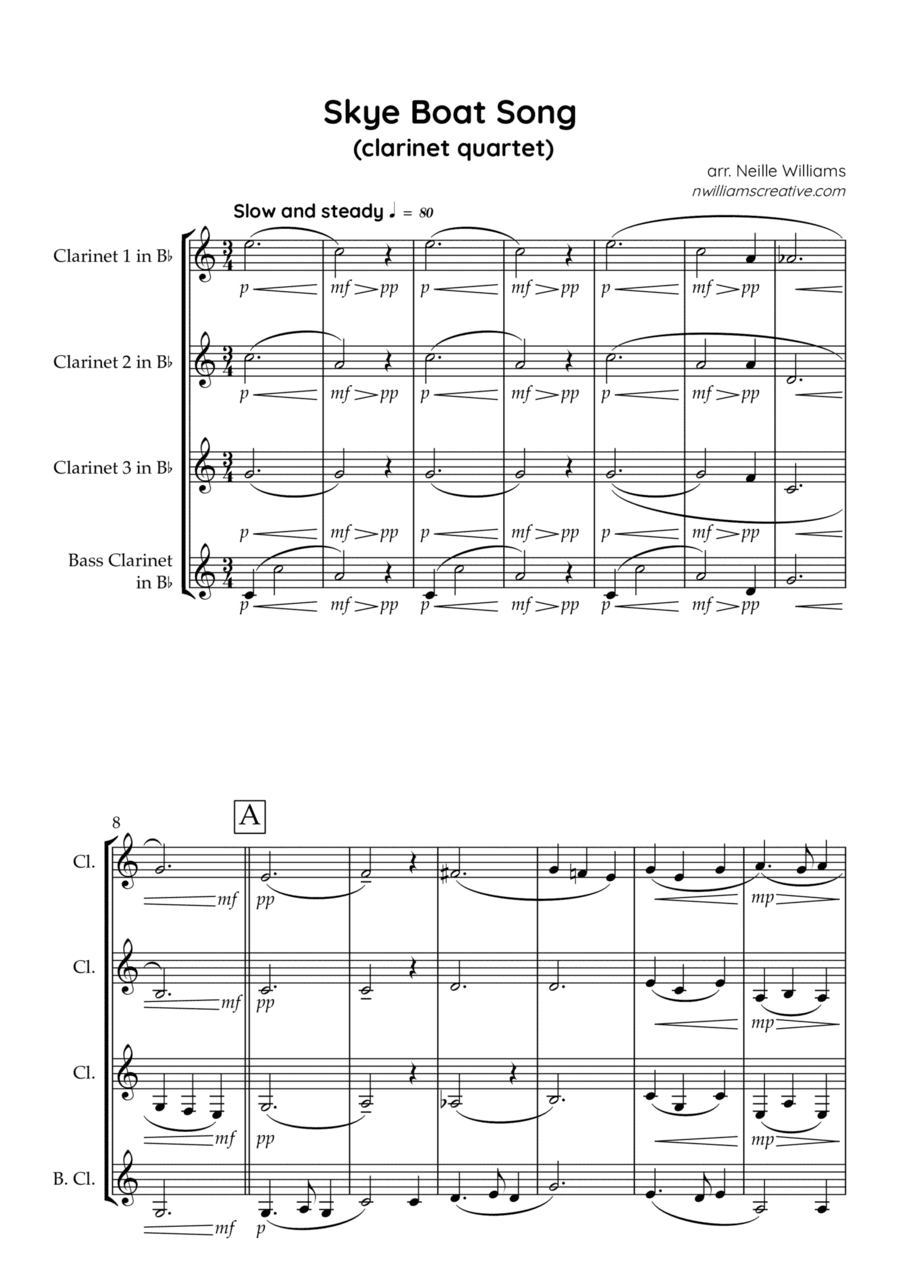 Skye Boat Song (clarinet quartet) (arr. Neille Williams)