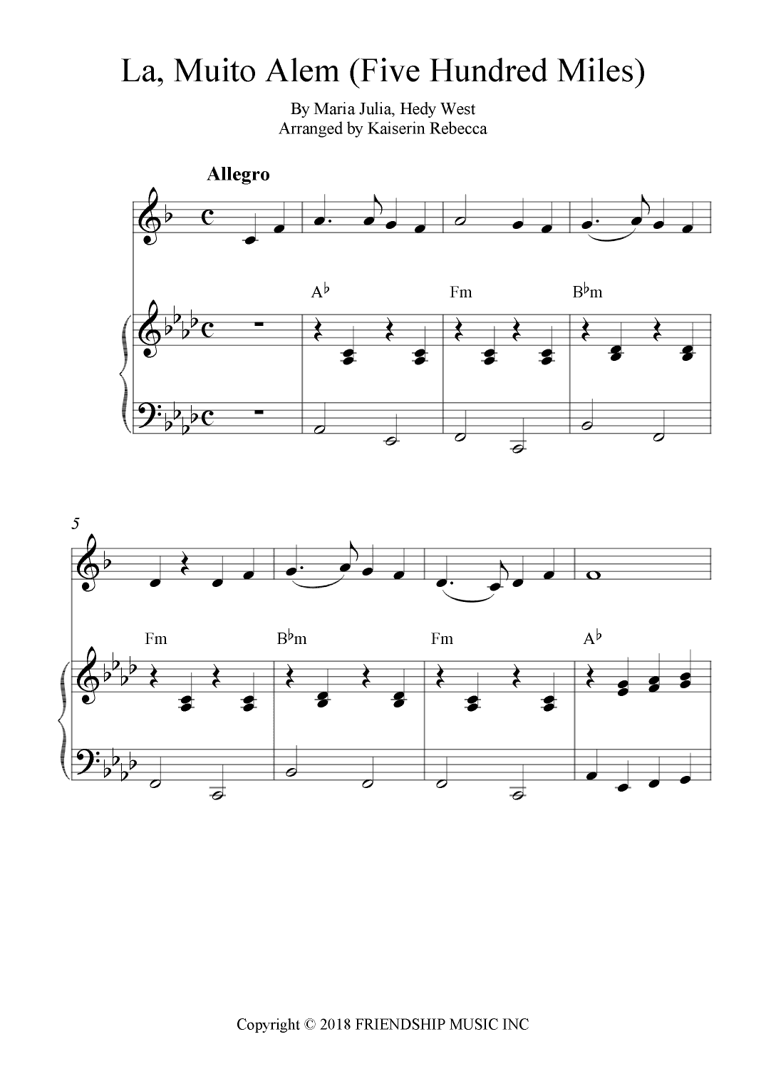 La, Muito Alem (five Hundred Miles) (arr. Kaiserin Rebecca)