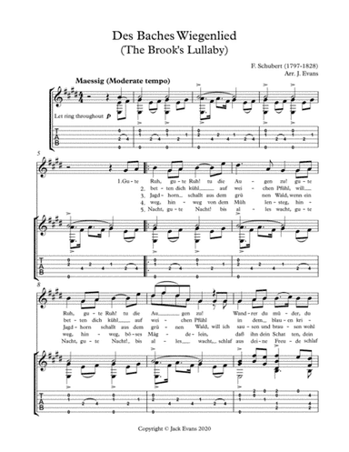 Schubert- Des Baches Wiegenlied for voice and guitar (arr. Evans, Jack)
