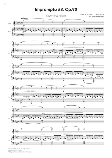 Impromptu No.3, Op.90 - Flute and Piano (Full Score) (arr. César Madeira)