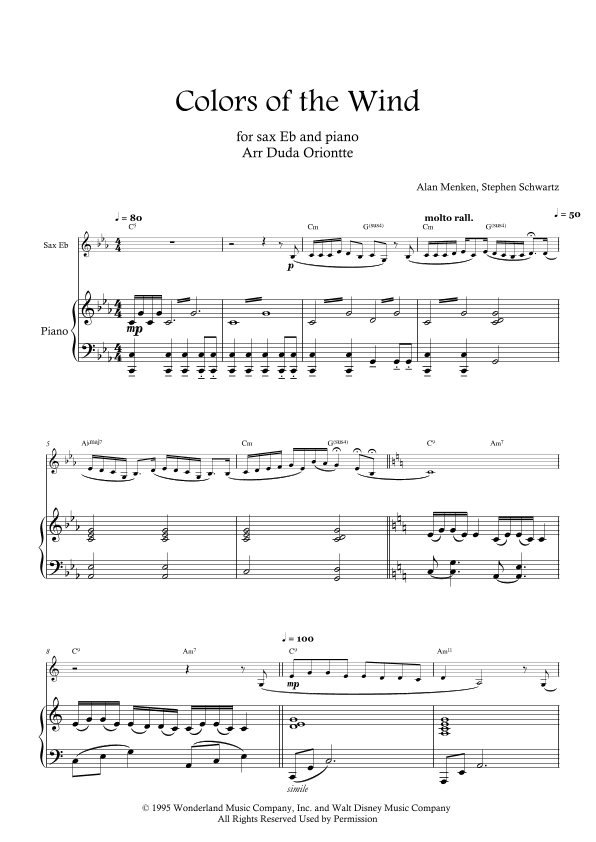 Colors Of The Wind (arr. Duda Oriontte)
