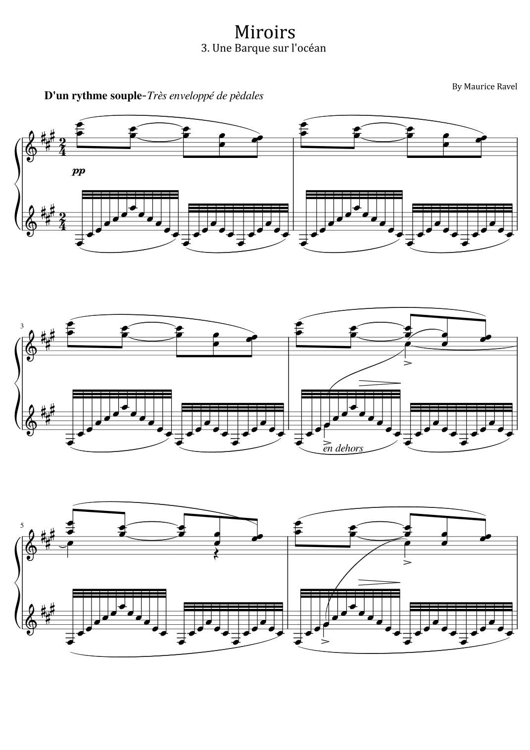 Ravel - Miroirs - 3. Une Barque sur l'océan - For Piano Solo Original (arr. poon)