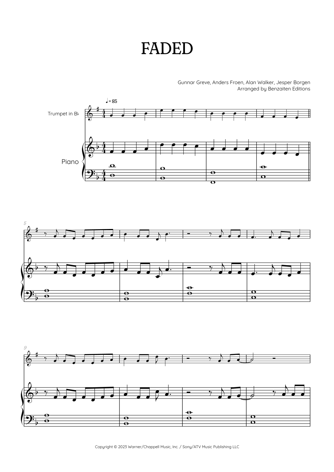 Faded (arr. Benzaiten Editions)