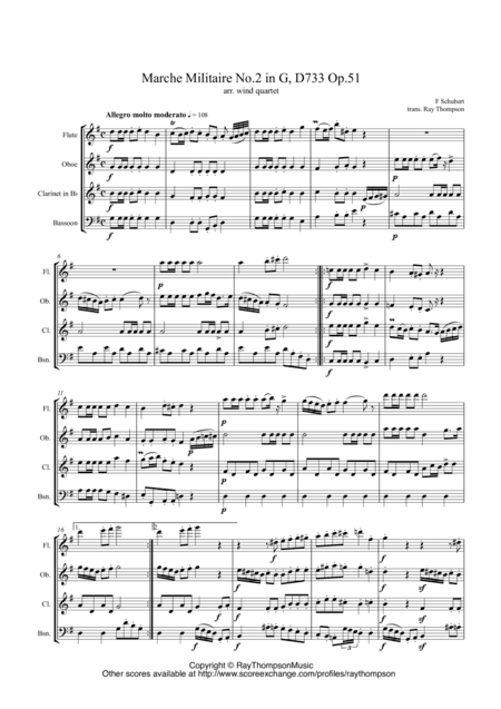 Schubert: Marche Militaire Op.51 No.2 in G, D733 - wind quartet (arr. Ray Thompson)