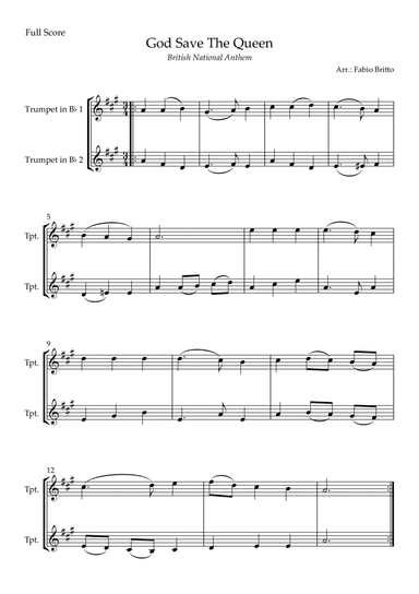 God Save The Queen (British National Anthem) for Trumpet in Bb Duo (arr. Fabio Britto)