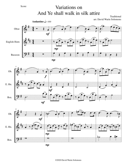 Variations on And ye shall walk in silk attire for double reed trio (arr. David Warin Solomons)