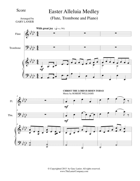 EASTER ALLELUIA MEDLEY (Trio – Flute, Trombone/Piano) Score and Parts (arr. Gary Lanier)