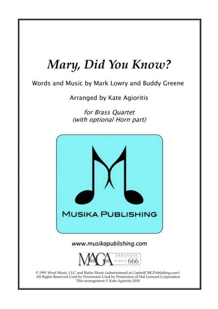 Mary, Did You Know? (arr. Kate Agioritis)