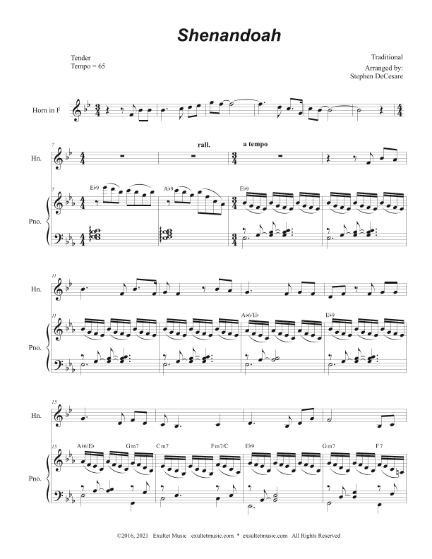 Shenandoah (French Horn solo and Piano) (arr. Stephen DeCesare)