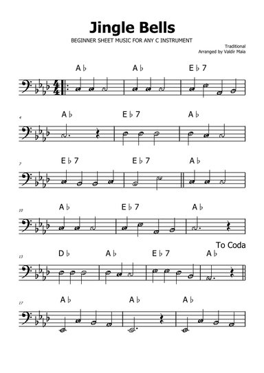 Jingle Bells - Ab Major (with note names) (arr. Valdir Maia)