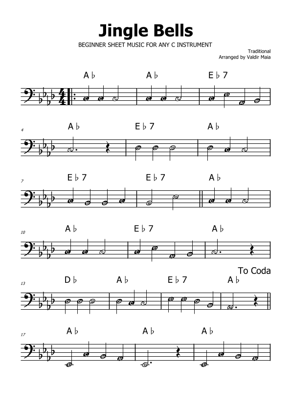Jingle Bells - Ab Major (with note names) (arr. Valdir Maia)