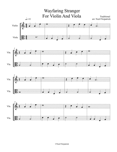 Wayfaring Stranger For Violin And Viola (arr. Neal Fitzpatrick)