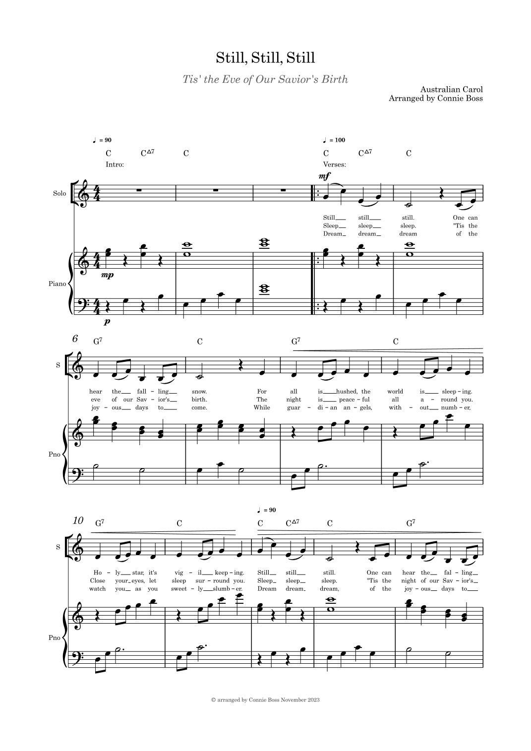 Still Still Still "Tis the Eve of our Savior's Birth solo and piano (arr. Connie Boss)