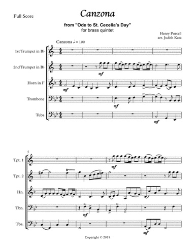 Canzona - from Ode to St. Cecelia's Day - for brass quintet (arr. Judith Katz)