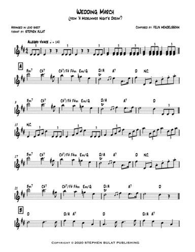 Wedding March (Mendelssohn) from A Midsummer Night's Dream - lead sheet (key of D) (arr. Stephen Bulat)