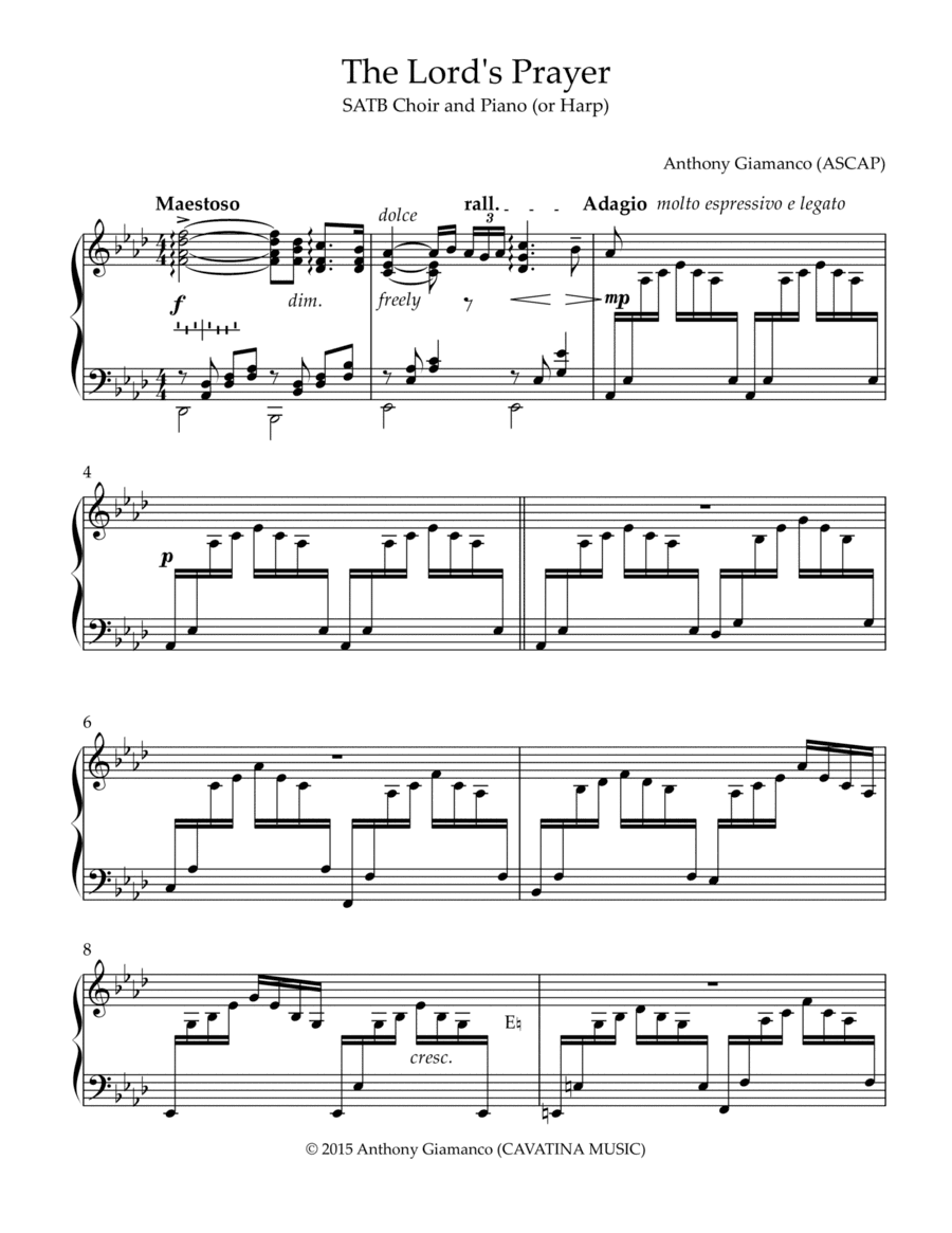 THE LORD'S PRAYER (SATB choir and piano or harp) - HARP ACCOMPANIMENT
