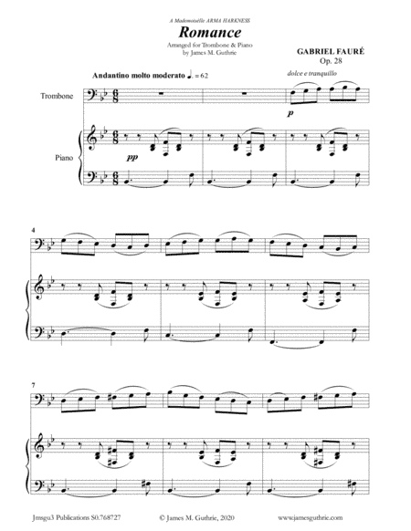 Fauré: Romance Op. 28 for Trombone & Piano (arr. James Guthrie, ASCAP)