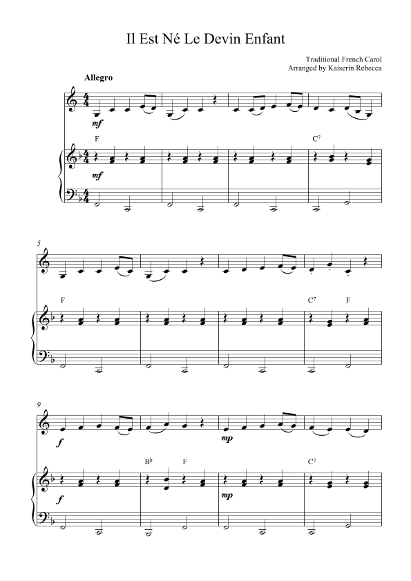 Il Est Né Le Devin Enfant (arr. Kaiserin Rebecca)