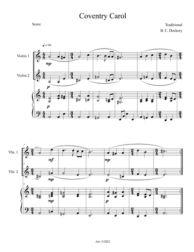 Coventry Carol (Violin Duet with Piano Accompaniment) (arr. B. C. Dockery)