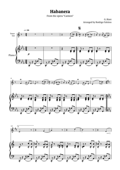 Habanera (for solo tenor sax w/ piano accompaniment) (arr. Rodrigo Faleiros)