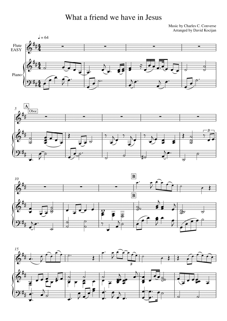 What a friend we have in Jesus - EASY (piano & flute) (arr. David Kocijan)