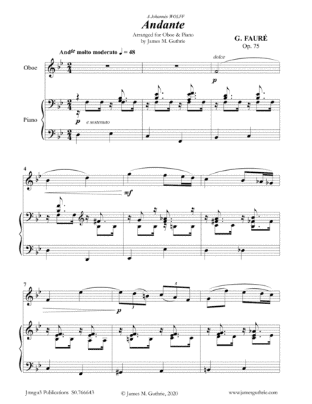Fauré: Andante Op. 75 for Oboe & Piano (arr. James Guthrie, ASCAP)