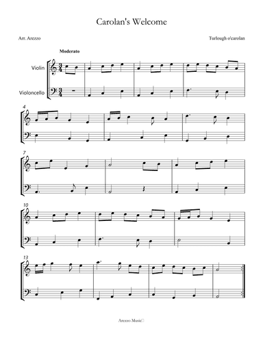 Carolan's Welcome - Violin and Cello Arrangement (arr. Arezzo Music)