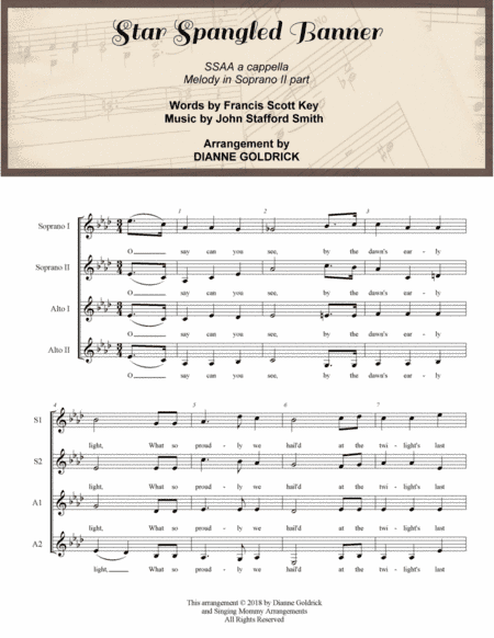 The Star Spangled Banner, SSAA a cappella (arr. Dianne Goldrick)