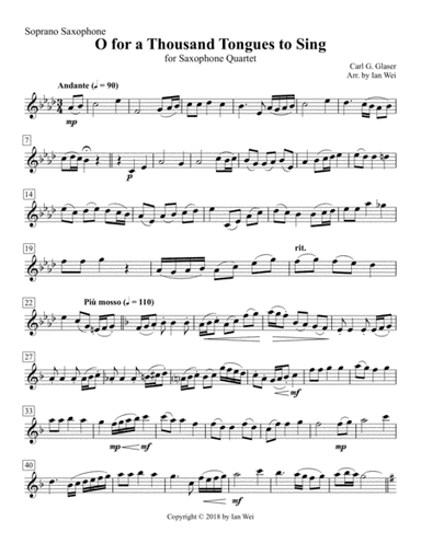 O for a Thousand Tongues to Sing for Saxophone Quartet (arr. Ian Wei)