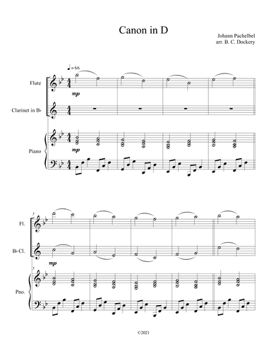 Canon in D (Flute and Clarinet Duet with Piano Accompaniment) (arr. B. C. Dockery)