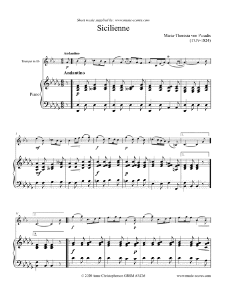 Paradies: Sicilienne - Trumpet and Piano (arr. Anne Christopherson GRSM ARCM)