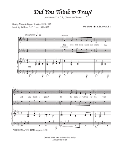 Did You Think to Pray? SATB (arr. Betsy Lee Bailey)