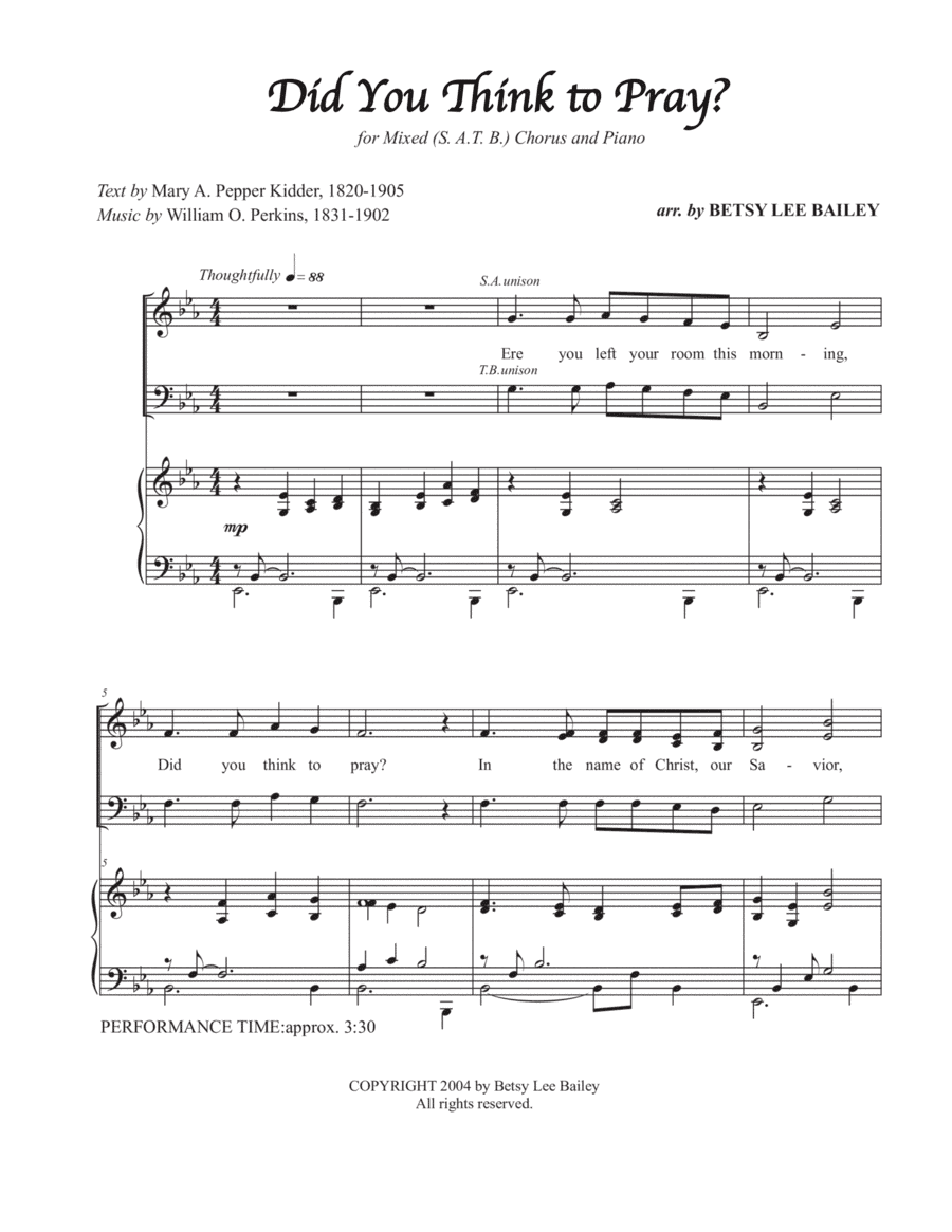 Did You Think to Pray? SATB (arr. Betsy Lee Bailey)