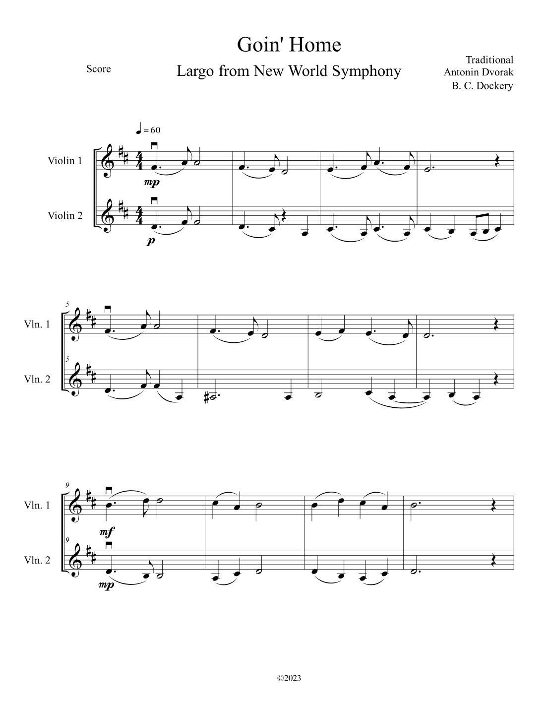 Goin' Home - Largo from New World Symphony (Violin Duet) (arr. B. C. Dockery)