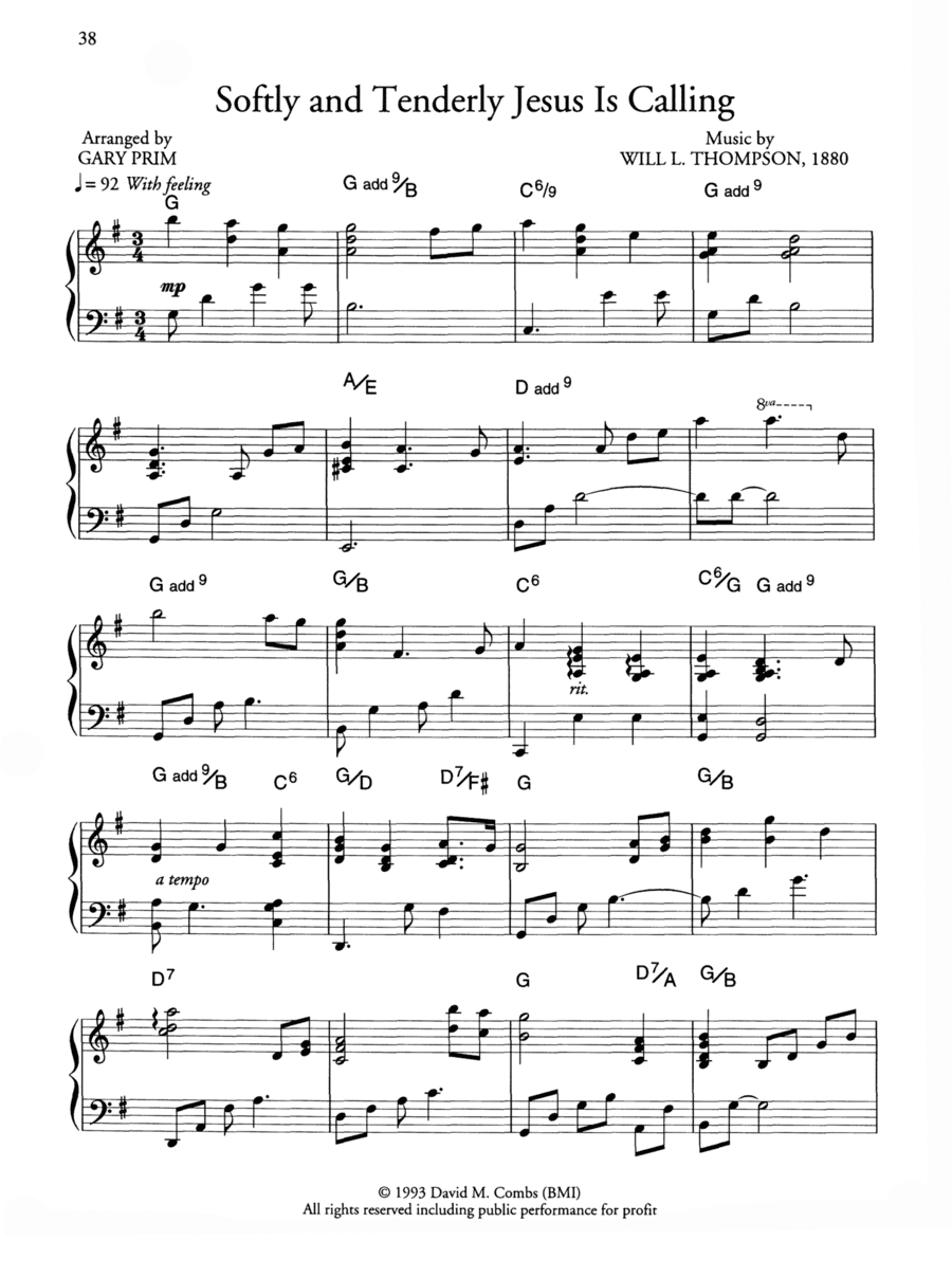 Softly and Tenderly Jesus Is Calling (arr. Gary Prim)